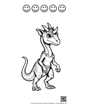 Thumbnail: Cute Baby Triceratops Standing Playfully Printable and 5 Happy Face Outline