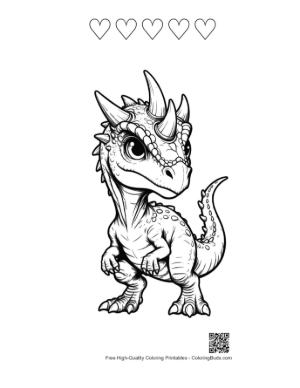 Thumbnail: Cute Baby Triceratops Standing Playfully Printable and 5 Heart Outline