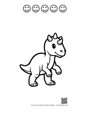 Thumbnail: Cute Baby Triceratops Walking Playfully Printable and 5 Happy Face Outline
