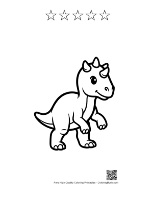 Thumbnail: Cute Baby Triceratops Walking Playfully Printable and 5 Star Outline