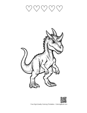 Thumbnail: Fierce Cartoon Triceratops Roaring Printable and 5 Heart Outline