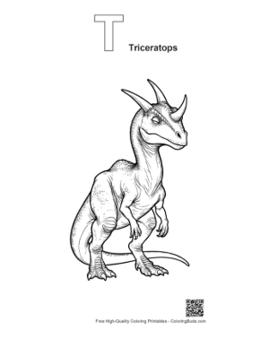 Thumbnail: Fierce Triceratops Line Art Printable Outline Alphabet T Triceratops