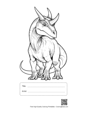 Thumbnail: Fierce Triceratops Line Art Printable with Title and Artist Box