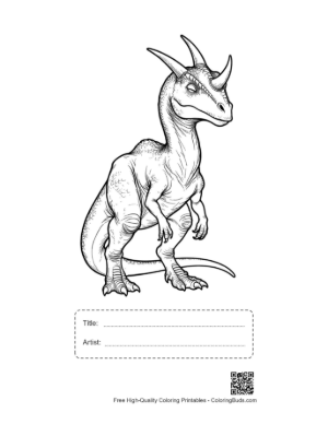 Thumbnail: Fierce Triceratops Line Art Printable with Title and Artist Box