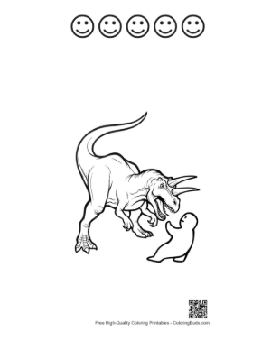 Thumbnail: Fierce Triceratops Roaring at Ghost and Penguin Printable and 5 Happy Face Outline