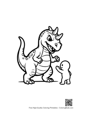 Thumbnail: Grinning Triceratops Faces Tiny Pal