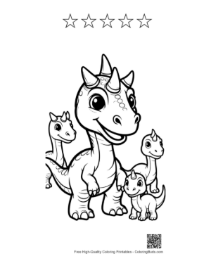 Thumbnail: Happy Triceratops Family Coloring Page Printable and 5 Star Outline