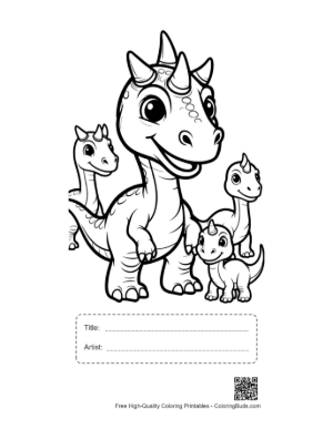 Thumbnail: Happy Triceratops Family Coloring Page Printable with Title and Artist Box