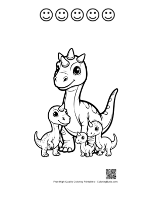 Thumbnail: Happy Triceratops Family Portrait Printable and 5 Happy Face Outline