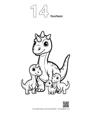 Thumbnail: Happy Triceratops Family Portrait Printable Outline Number 14
