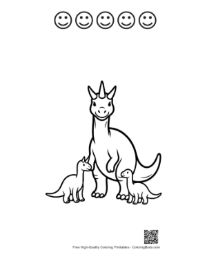 Thumbnail: Happy Triceratops Family with Babies Printable and 5 Happy Face Outline