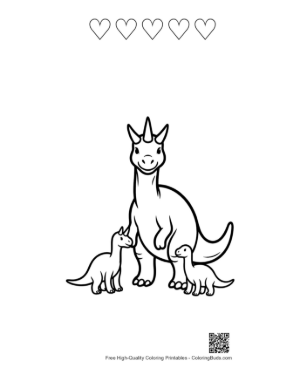 Thumbnail: Happy Triceratops Family with Babies Printable and 5 Heart Outline