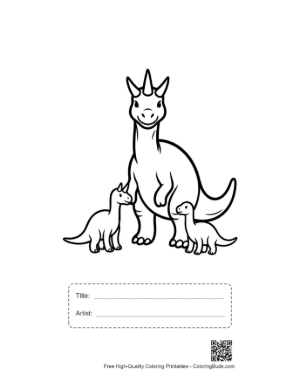 Thumbnail: Happy Triceratops Family with Babies Printable with Title and Artist Box