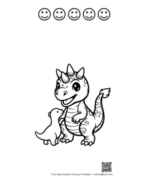 Thumbnail: Happy Triceratops Parent and Baby Printable and 5 Happy Face Outline
