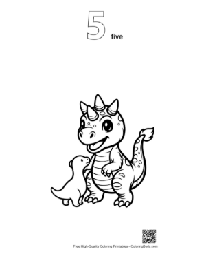 Thumbnail: Happy Triceratops Parent and Baby Printable Outline Number 5