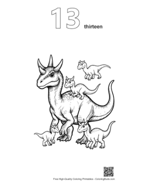 Thumbnail: Majestic Triceratops with Cute Dino Babies Printable Outline Number 13