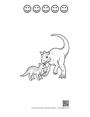 Thumbnail: Mama Triceratops Nuzzling Baby Dino Printable and 5 Happy Face Outline