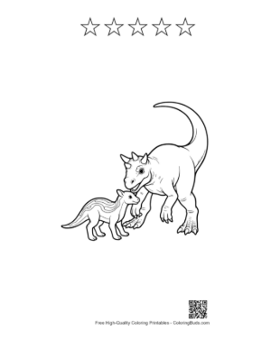 Thumbnail: Mama Triceratops Nuzzling Baby Dino Printable and 5 Star Outline