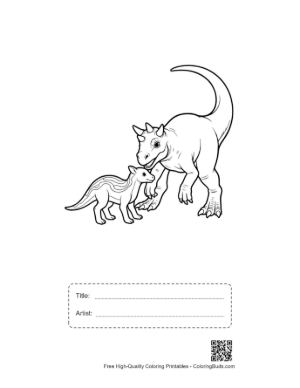 Thumbnail: Mama Triceratops Nuzzling Baby Dino Printable with Title and Artist Box