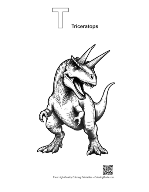 Thumbnail: Roaring Ferocious Triceratops Dino Printable Outline Alphabet T Triceratops