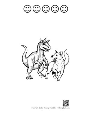 Thumbnail: Triceratops and Husky Playing Together Printable and 5 Happy Face Outline