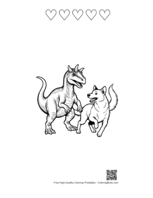 Thumbnail: Triceratops and Husky Playing Together Printable and 5 Heart Outline