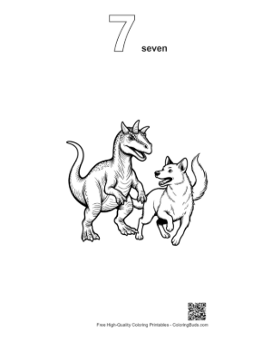 Thumbnail: Triceratops and Husky Playing Together Printable Outline Number 7