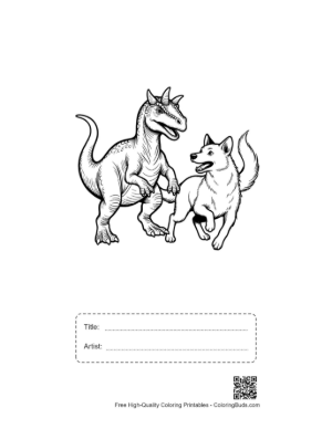 Thumbnail: Triceratops and Husky Playing Together Printable with Title and Artist Box