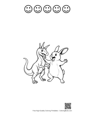 Thumbnail: Triceratops Dancing Joyfully with Bunny Printable and 5 Happy Face Outline