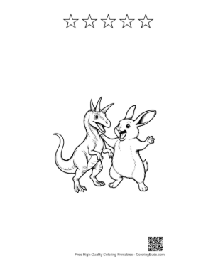 Thumbnail: Triceratops Dancing Joyfully with Bunny Printable and 5 Star Outline