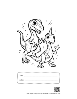 Thumbnail: Adorable Raptor Dino Duo Dancing Joyfully Printable with Title and Artist Box