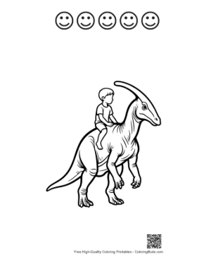 Thumbnail: Boy Riding Friendly Parasaurolophus Printable and 5 Happy Face Outline