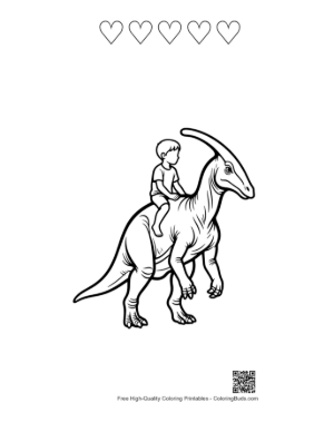 Thumbnail: Boy Riding Friendly Parasaurolophus Printable and 5 Heart Outline