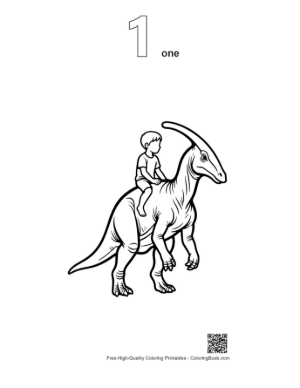 Thumbnail: Boy Riding Friendly Parasaurolophus Printable Outline Number 1