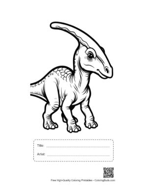 Thumbnail: Cute Baby Parasaurolophus Standing Alertly Printable with Title and Artist Box