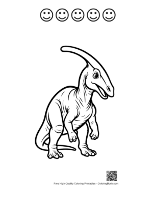 Thumbnail: Cute Cartoon Parasaurolophus Standing Playfully Printable and 5 Happy Face Outline