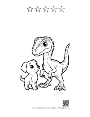 Thumbnail: Cute Raptor Dino and Puppy Friendship Printable and 5 Star Outline