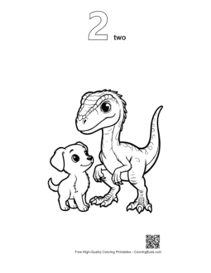 Thumbnail: Cute Raptor Dino and Puppy Friendship Printable Outline Number 2