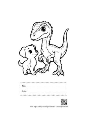 Thumbnail: Cute Raptor Dino and Puppy Friendship Printable with Title and Artist Box