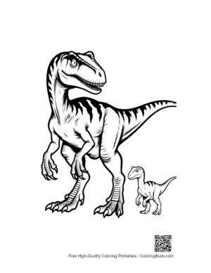Thumbnail: Fierce Velociraptor and Baby Dino Outline