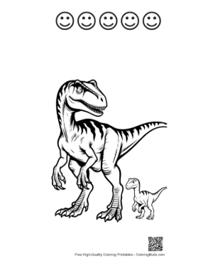 Thumbnail: Fierce Velociraptor and Baby Dino Outline Printable and 5 Happy Face Outline