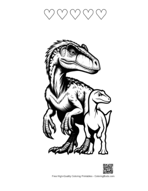 Thumbnail: Fierce Velociraptor and Baby Dino Printable and 5 Heart Outline