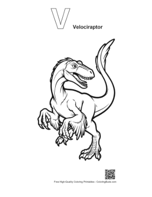 Thumbnail: Fierce Velociraptor Leaping with Snarl Printable Outline Alphabet V Velociraptor