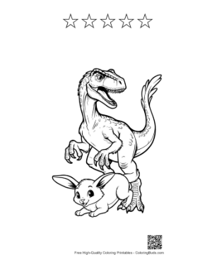 Thumbnail: Fierce Velociraptor Looming Over Cute Bunny Printable and 5 Star Outline