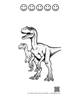 Thumbnail: Fierce Velociraptor Mother and Baby Printable and 5 Happy Face Outline