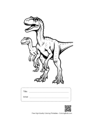 Thumbnail: Fierce Velociraptor Mother and Baby Printable with Title and Artist Box