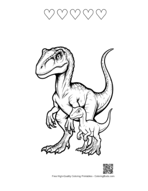 Thumbnail: Fierce Velociraptor Parent and Baby Printable and 5 Heart Outline