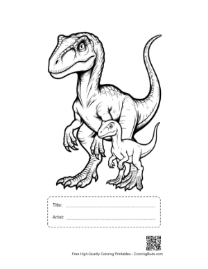 Thumbnail: Fierce Velociraptor Parent and Baby Printable with Title and Artist Box