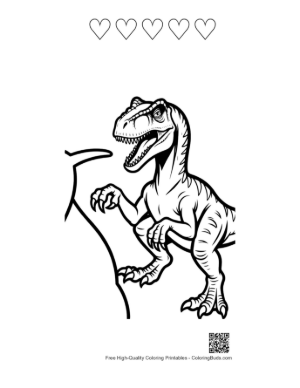 Thumbnail: Fierce Velociraptor Roaring Menacingly Printable and 5 Heart Outline