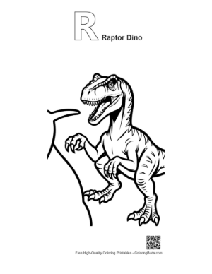 Thumbnail: Fierce Velociraptor Roaring Menacingly Printable Outline Alphabet R Raptor Dino